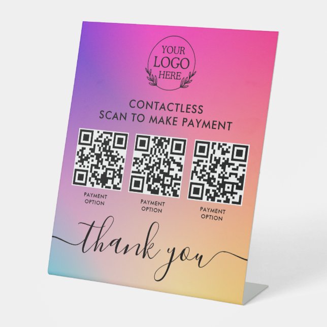 Custom Retail Pedestal Sign with Multi-QR Code Pay (Front)