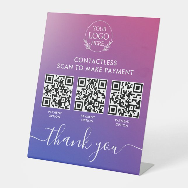 Custom Retail Pedestal Sign with Multi-QR Code Pay (Front)