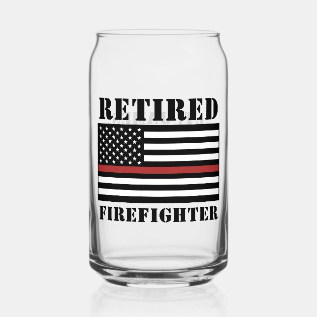 Custom Retired Firefighter Thin Red Line  Can Glass (Front)