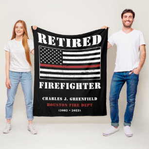 Custom Retired Firefighter Thin Red Line Gift Fleece Blanket