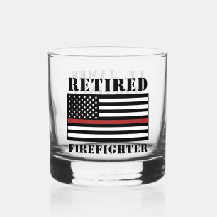 Custom Retired Firefighter Thin Red Line  Whiskey Glass
