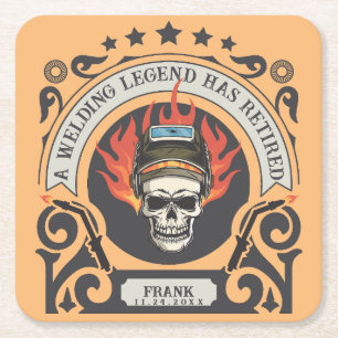 Custom retired welder legend add name square paper coaster