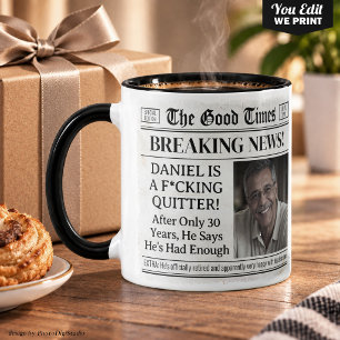 Custom Retirement Mug, Fun Gift Idea Newspaper  Mug
