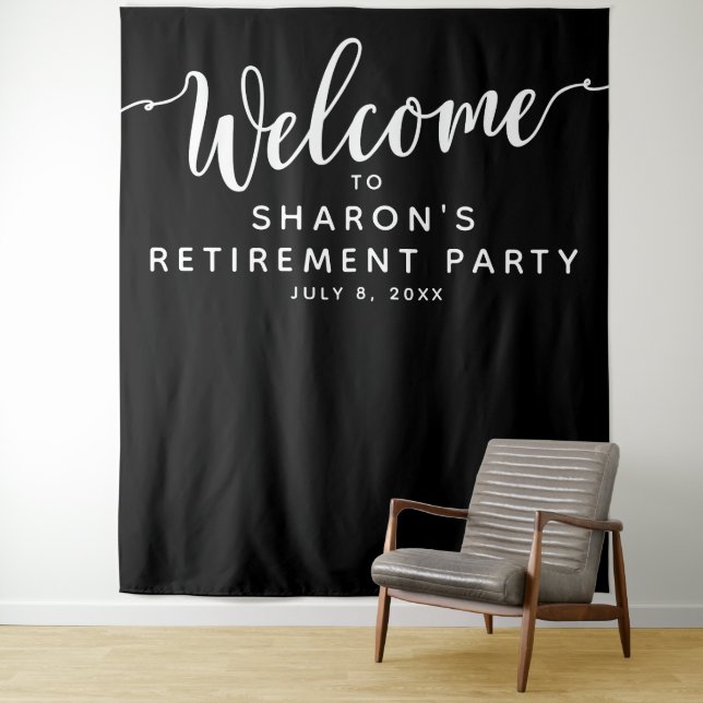 Custom retirement Party Photo Booth Backdrop Tapestry (In Situ)