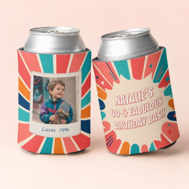 Custom Retro 40th Birthday Photo Can Cooler (Creator Uploaded)