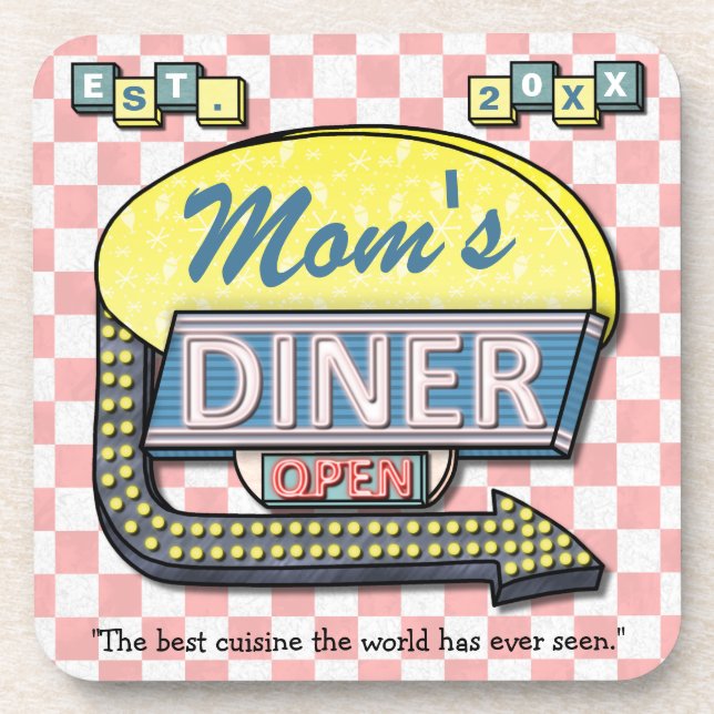 Custom Retro 50's "Mum's Diner" Sign: Mother's Day Coaster (Front)