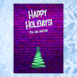 Custom Retro 80s Neon Pink Green Christmas Tree  Invitation