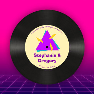 Custom Retro 80s Themed Faux Vinyl Record Wedding Invitation