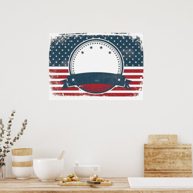Custom Retro American Flag Monogram Poster (Kitchen)