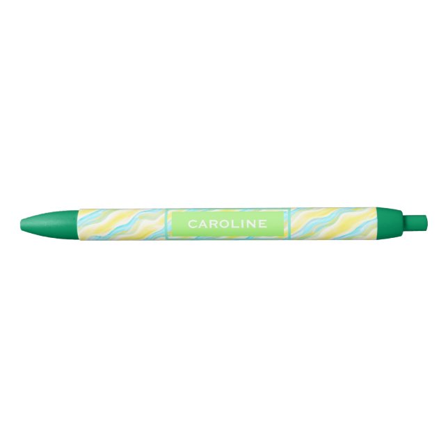 Custom Retro Artistic Cool Abstract Waves Pattern Black Ink Pen (Front)