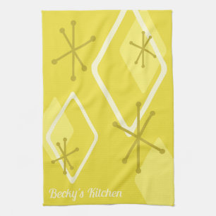 Custom Retro Atomic Diamonds Yellow Tea Towel