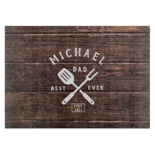 Custom Retro BEST DAD EVER Rustic Dark Wood Print Cutting Board