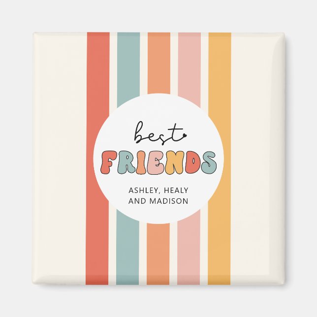 Custom Retro Best Friends BFFs Cute Besties Gifts Magnet (Front)