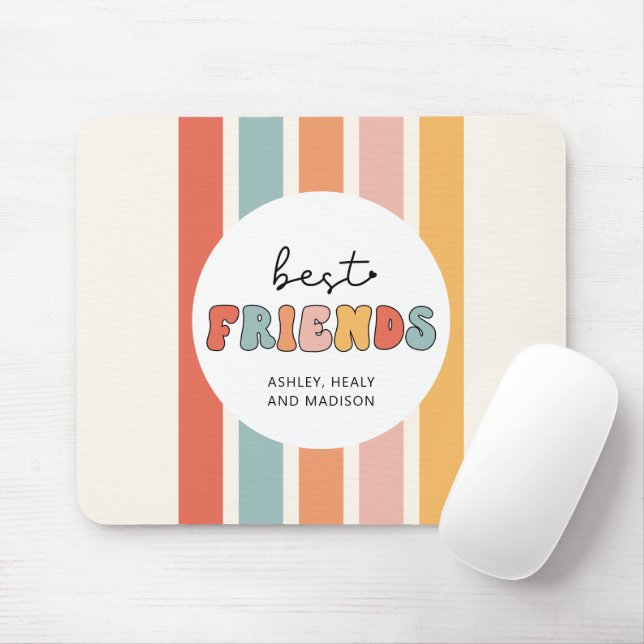 Custom Retro Best Friends BFFs Cute Besties Gifts Mouse Mat (With Mouse)