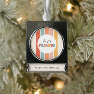 Custom Retro Best Friends BFFs Cute Besties Gifts Silver Plated Banner Ornament