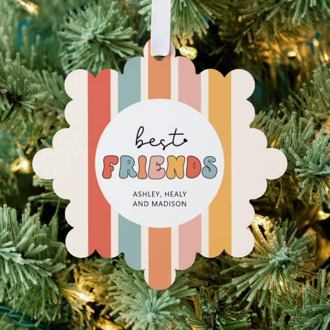 Custom Retro Best Friends BFFs Cute Besties Gifts Tree Decoration Card (Insitu (Tree))