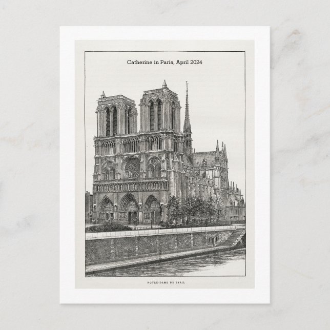 Custom retro black and white Notre Dame postcard (Front)
