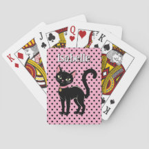Custom Retro Black Cat Pink Playing Cards