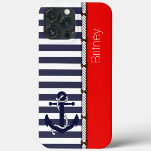 Custom Retro Boat Anchor Stripes Pattern On Red iPhone 13 Pro Max Case