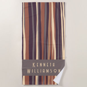 Custom Retro Boho Striped Brown Taupe Sand Men Beach Towel