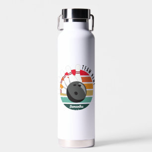 Custom Retro Bowling Pins Team & Player Name Water Bottle