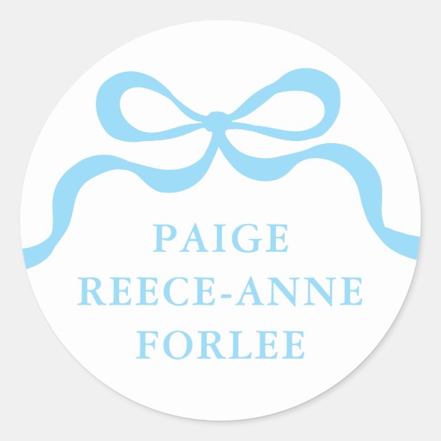 Custom Retro Boy Blue Bow Baby Birth Announcement  Classic Round Sticker (Front)