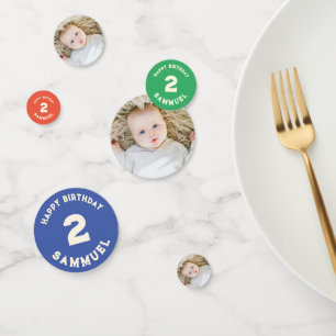 custom retro bright fun baby photo 2nd birthday confetti