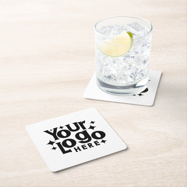 Custom Retro Business Logo Marketing Branding Square Paper Coaster (Insitu)