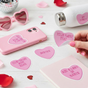 Custom Retro Candy Heart 4 Pink Vinyl Stickers