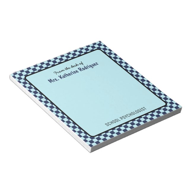 Custom Retro Check Pattern School Psychologist Notepad (Angled)