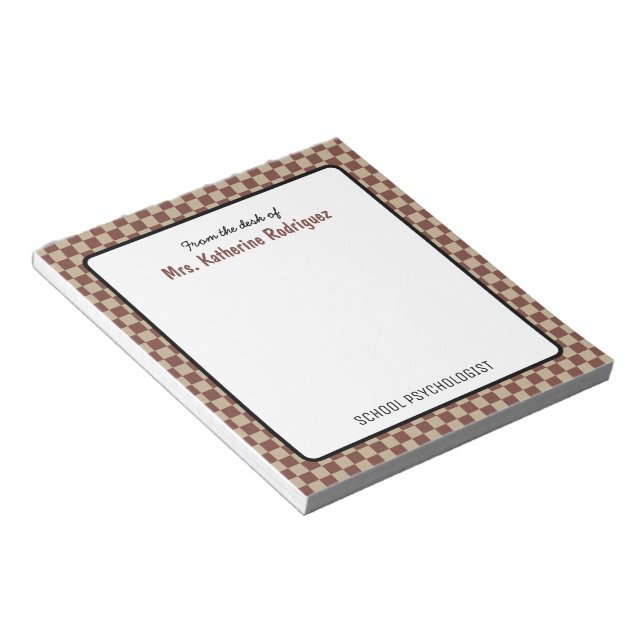 Custom Retro Check Pattern School Psychologist Notepad (Angled)