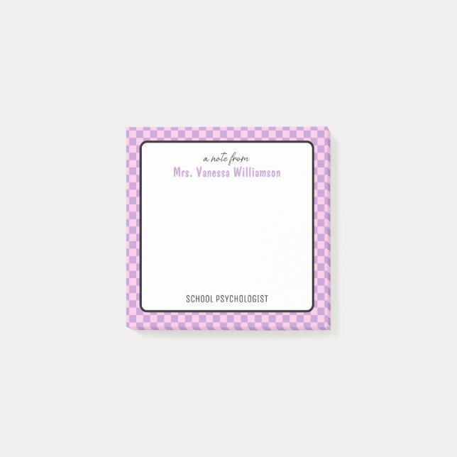 Custom Retro Check Pattern School Psychologist Post-it Notes (Front)