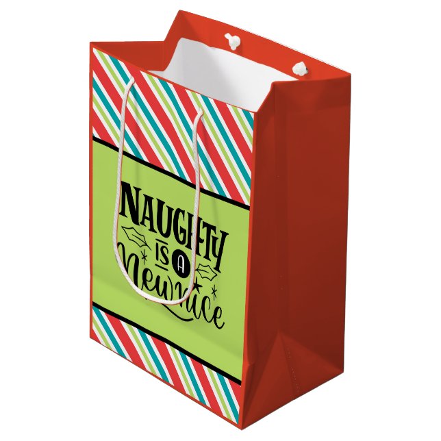 Custom Retro Christmas "Naughty is a New Nice" Medium Gift Bag (Front Angled)