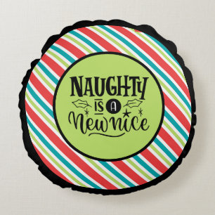 Custom Retro Christmas "Naughty is a New Nice" Round Cushion