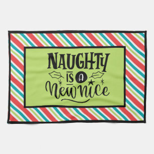 Custom Retro Christmas "Naughty is a New Nice" Tea Towel