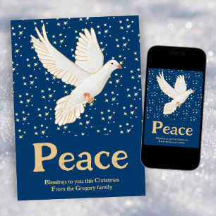 Custom Retro Christmas Peace Watercolour Dove Holiday Card