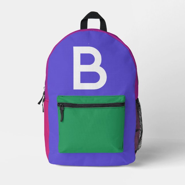 Custom Retro Colour Block Initial Backpack (Front)