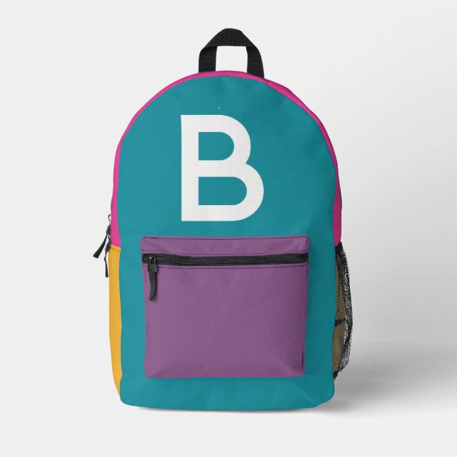 Custom Retro Colour Block Initial Backpack (Front)