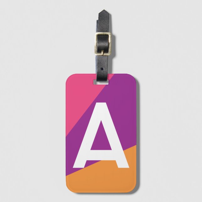 Custom Retro Colour Block Monogram Luggage Tag (Front Vertical)