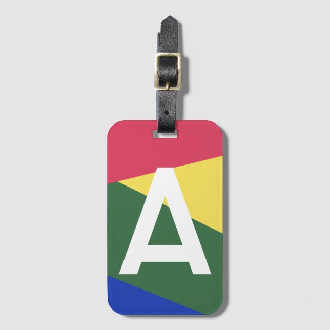 Custom Retro Colour Block Monogram Luggage Tag (Front Vertical)