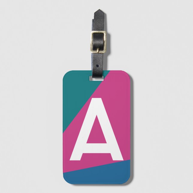 Custom Retro Colour Block Monogram Luggage Tag (Front Vertical)