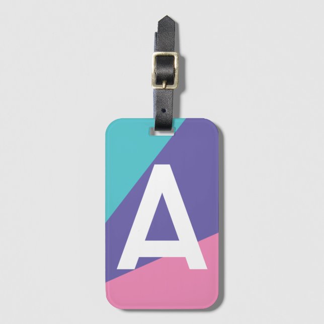 Custom Retro Colour Block Monogram Luggage Tag (Front Vertical)