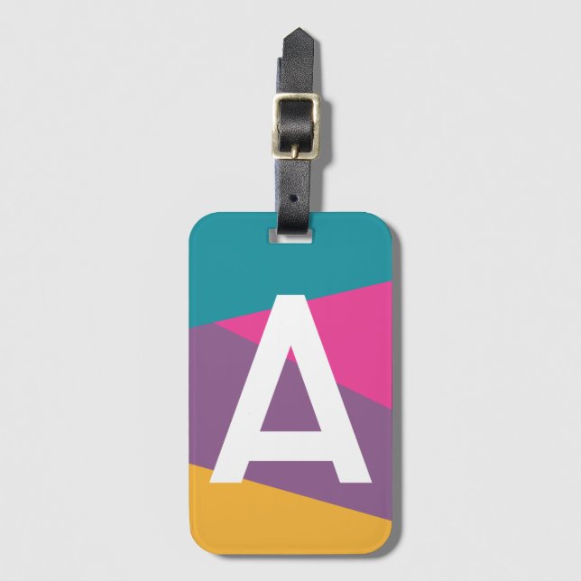 Custom Retro Colour Block Monogram Luggage Tag (Front Vertical)