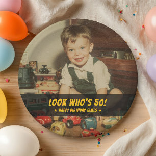 Custom Retro Cool Fun Birthday Party Photo Paper Plate