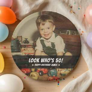 Custom Retro Cool Fun Birthday Party Photo Paper Plate