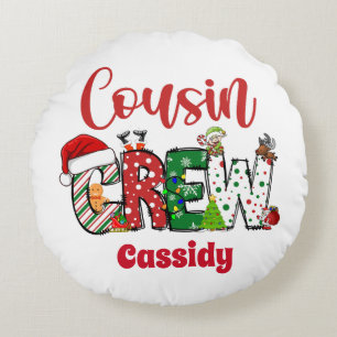 Custom Retro Cousin Crew Christmas Round Cushion