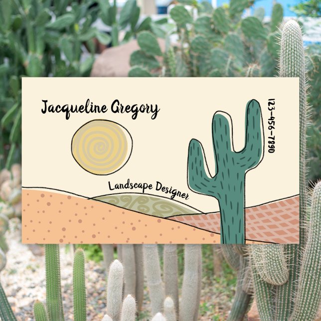 Custom Retro Desert Cactus Small Business Template Business Card (Creator Uploaded)