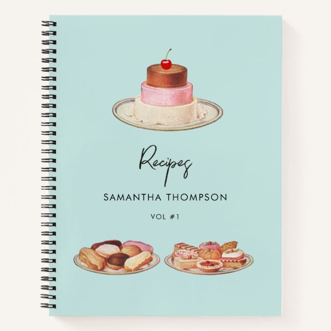 Custom Retro Dessert Recipe Cookbook Notebook (Front)