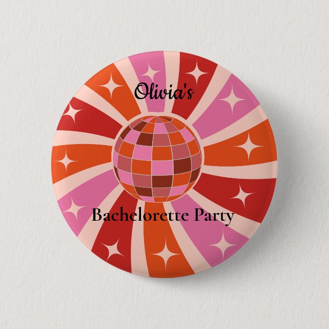 Custom Retro Disco ball Bachelorette party  6 Cm Round Badge (Front)