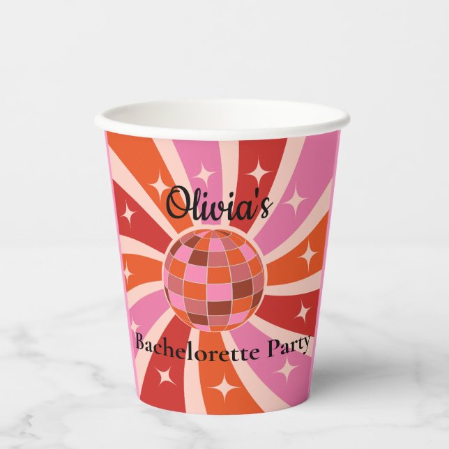 Custom Retro Disco ball Bachelorette party  Paper Cups (Front)
